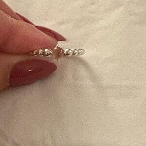 Elegant Silver Beaded Ring with pink stone